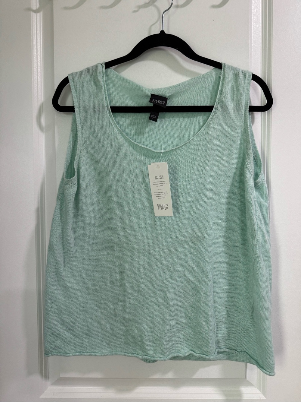 Eileen Fisher Cotton Melange Scoop Neck Shell Sweater Knit Light Blue L NWT
